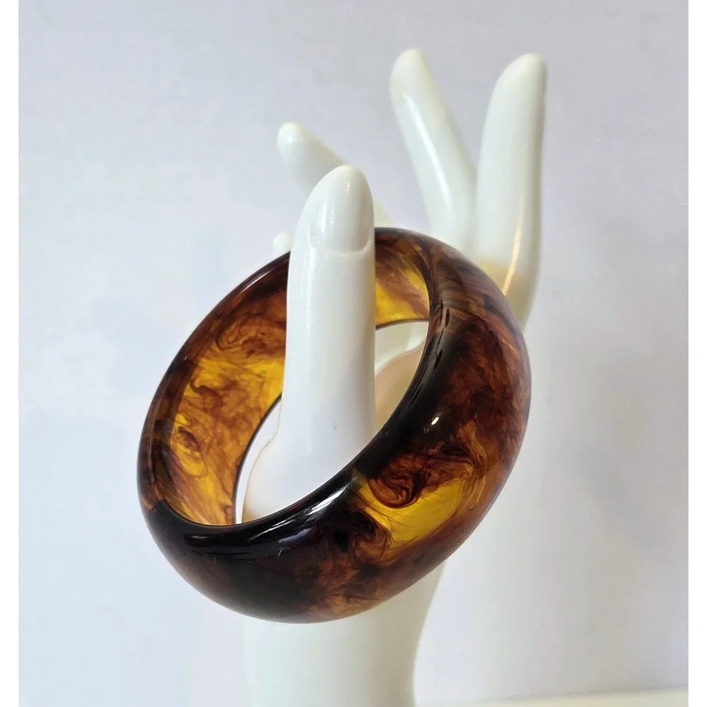 Vintage Wide Acrylic‎ Bangle Bracelet Tortoiseshell Rootbeer Boho Dark Academia